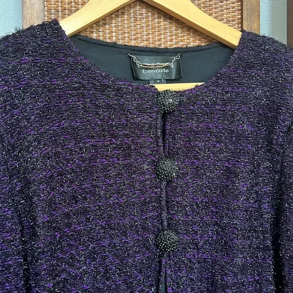 St. John Couture Purple Sparkly Cardigan size 14 - Picture 3 of 7